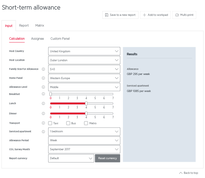 Short-term Allowance Calculator